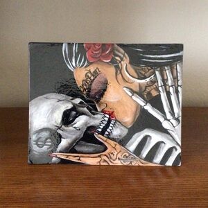 Canvas Painting Woman and Male Skeletal Figures